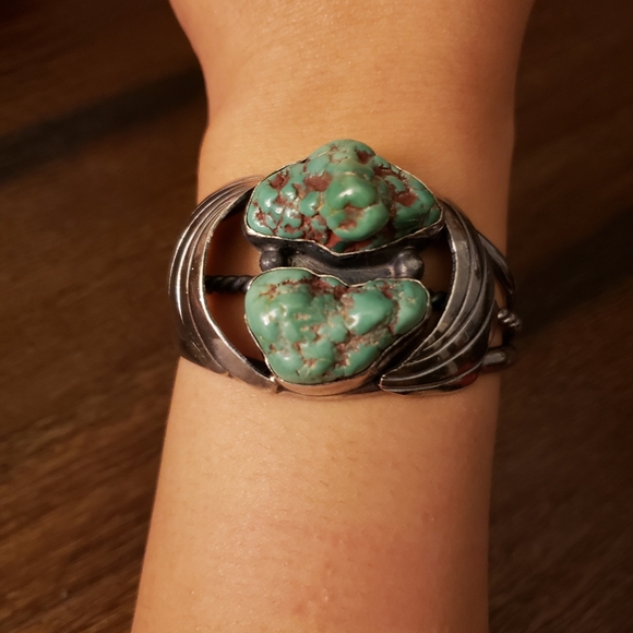 Vintage Sterling Silver Turquoise Cuff Bracelet - Picture 11 of 15